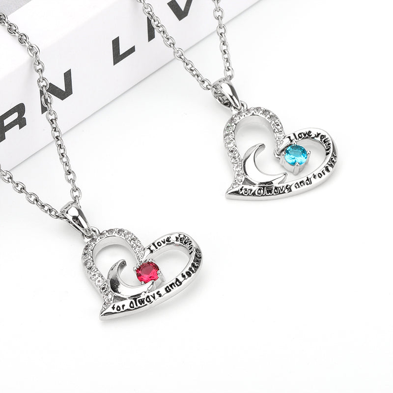 Birthstone Necklace Floating Heart Necklace